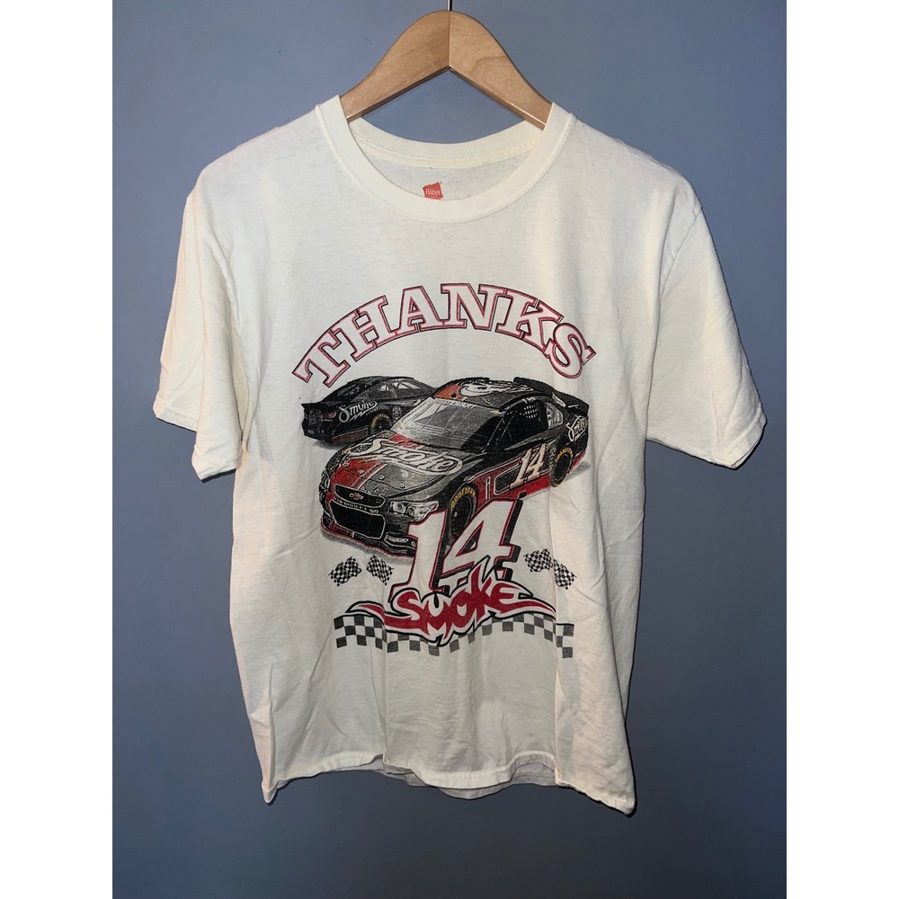 Tony Stewart Smoke 14 Last Go Around NASCAR Retirement T-Shirt White Mens Medium